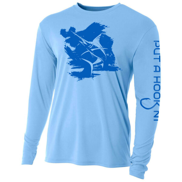 marlin performance fishing shirt front light blue