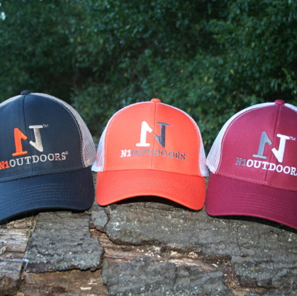 orange hunting hat and navy and maroon