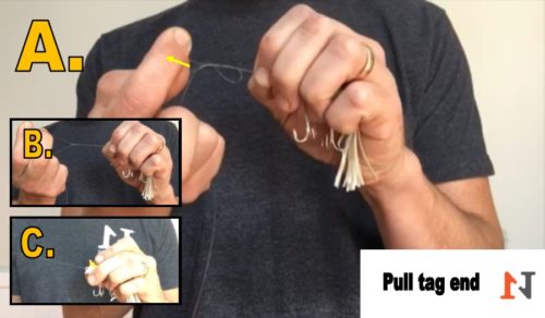 pulling tag end of uni knot