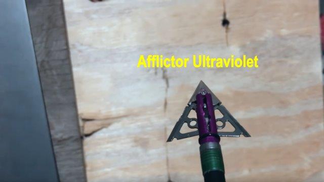 afflictor ultraviolet tip after shot into 22 gauge steel plate