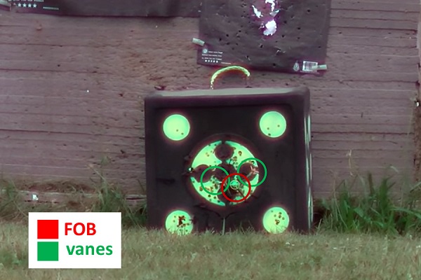 fobs and vanes outdoor target at 80 yards with fixed blade broadheads