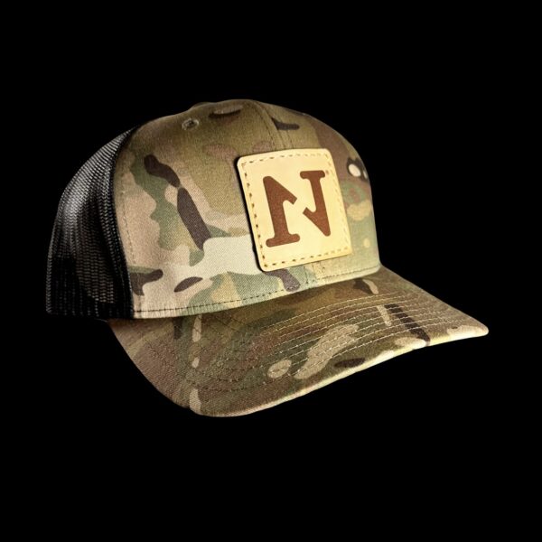 N1 Outdoors logo multicam camo leather patch hat