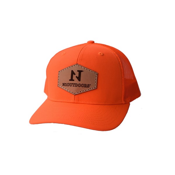 blaze orange n1 outdoors leather patch hat
