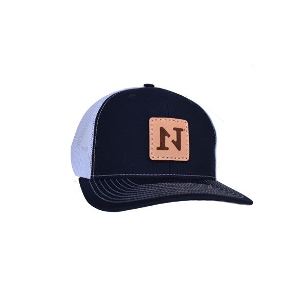 navy leather patch hat n1 logo richardson 112
