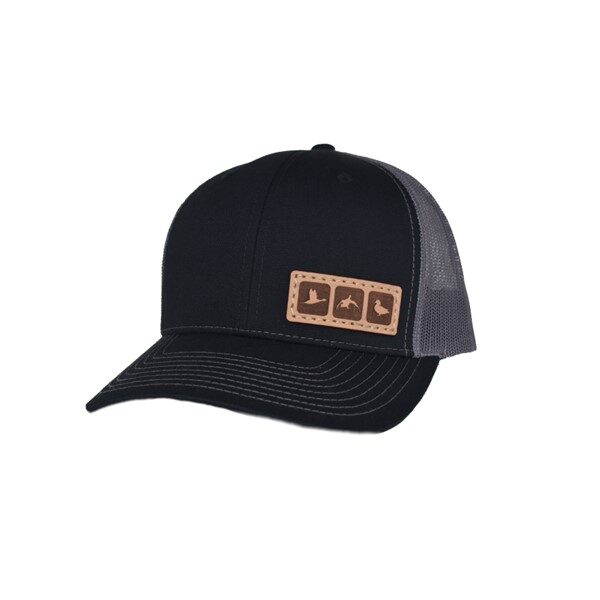 n1 outdoors triblock duck black and gray leather patch hat richardson 112