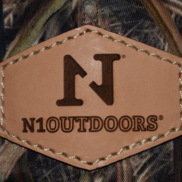 n1 outdoors words and logo leather patch closeup