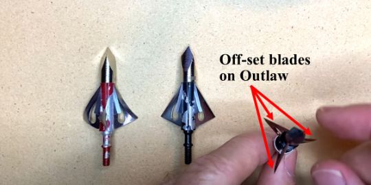 offset blades of outlaw broadheads