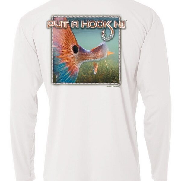 n1 outdoors put a hook n1 redfish performance fishing shirt pamela corwin painting shirt back