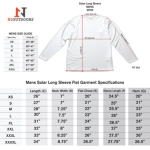 n1 outdoors performance shirt size chart