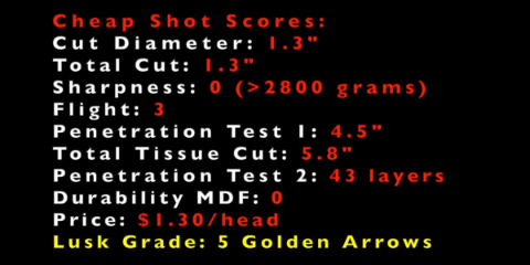 score card for cheap shot broadhead testing
