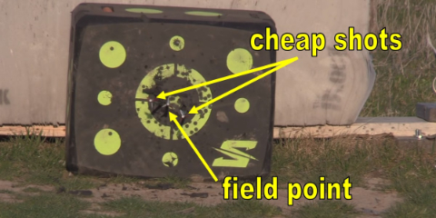 cheap shot broadheads vs a field point at 20 yards in target