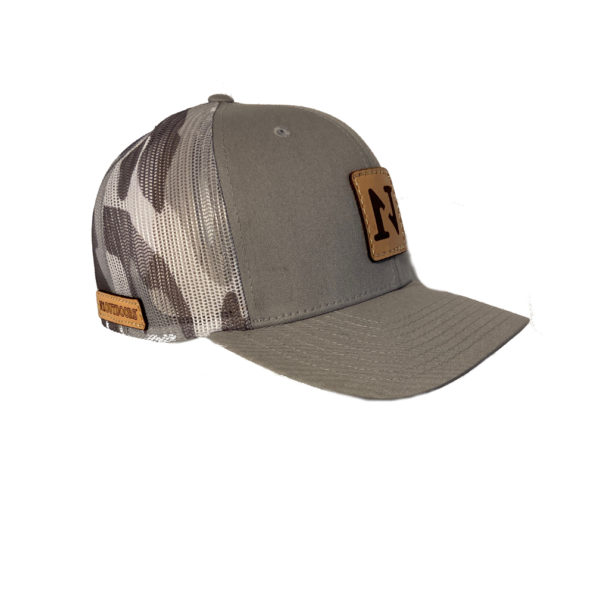 N1 Outdoors logo leather patch hat silver and grey camo mesh