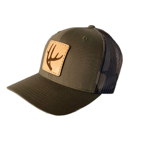 N1 outdoors deer antler leather patch hat loden green camo