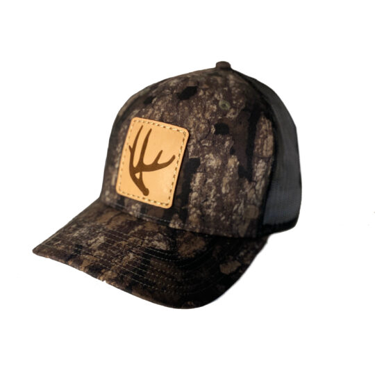 N1 outdoors deer antler leather patch hat on realtree timber with black mesh
