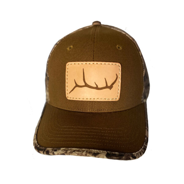 N1 outdoors elk antler leather patch hat duck cloth front and realtree max1-xt camo