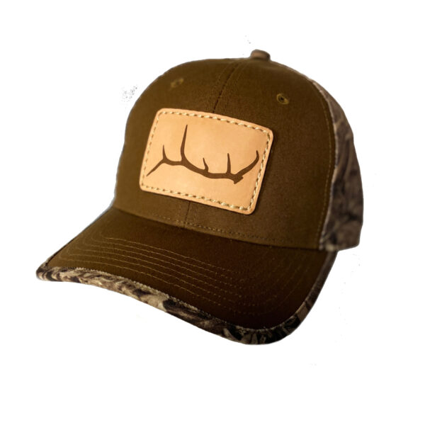 N1 outdoors elk antler leather patch hat duck cloth front and realtree max1-xt camo