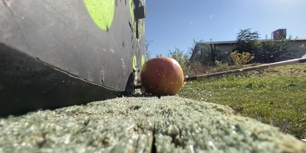 slang blade shot into apple