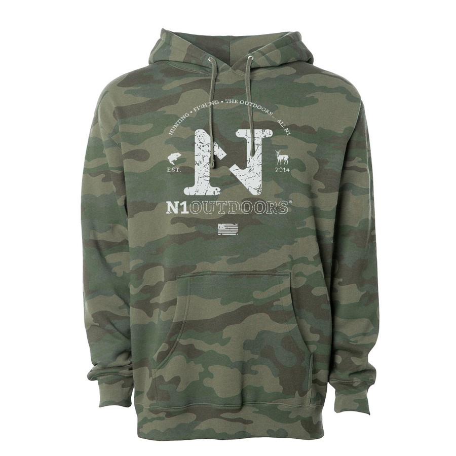 N1 Outdoors® Est. 2014 Forest Camo Heavyweight Sweatshirt Hoodie