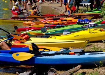 various types of kayaks on shore