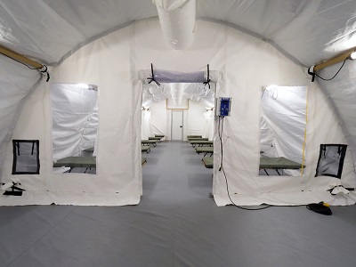 inside of a military tent