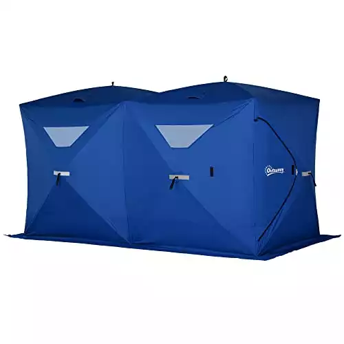 Outsunny 2-4 People Ice Fishing Shelter, Pop-Up Portable Ice Fishing Tent with Carry Bag, Two Doors Ice Shanty for Winter Fishing, Blue
