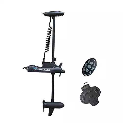 AQUOS Haswing Black 12V 55LBS 54inch Bow Mount Trolling Motor with Remote Control, Wired Foot Control for Inflatable Boat Kayak Bass Boat Aluminum Boat Fishing, Freshwater and Saltwater Use