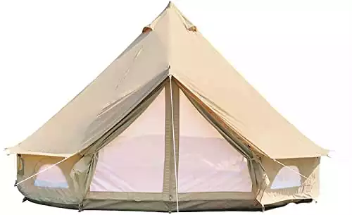 DANCHEL OUTDOOR Heavy Duty Camping Bell Tents All Weather, Luxury Canvas Yurts Small Family Glamping with Side Vent for 4 Person(4M/13ft)