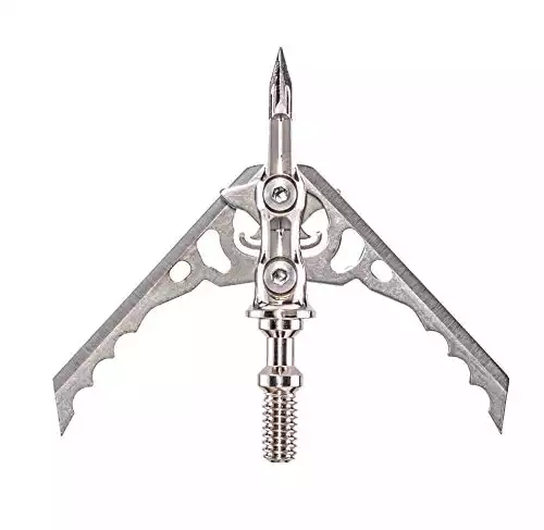 Rage Hypodermic NC 2-Blade 100gr Hunting Broadhead (R38100), Hybrid Tip, No Collar Blade Lock.035” Thick Swept-Back Angled Blades with a 2” Cutting Diameter, Machined Stainless Steel Ferrule, 3-Pa...