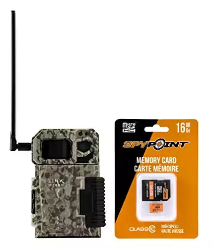 SPYPOINT LINK MICRO with 16GB MicroSD (Smallest on The Market!) Wireless/Cell Trail Camera, 4 Power LEDs, Fast 4G Photo Transmission w/Preactivated SIM, Fully Configurable via App (Nationwide Version)