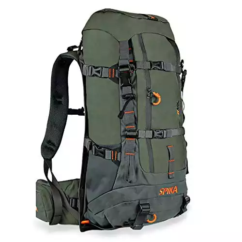 SPIKA Hunting Backpack Internal Frame for Men Waterproof Hunting Pack with Rifle Holder Rain Cover Extendable 40L+ Capacity