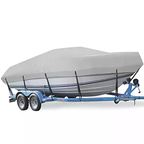 Mancro Trailerable Boat Cover 17-19ft, Waterproof Boat Cover Heavy Duty Bass Boat Cover, UV Resistant Marine Grade Outboard Cover, Fits Bayliner Tri-Hull V-Hull Fishing Runabout Jon Boat,Grey
