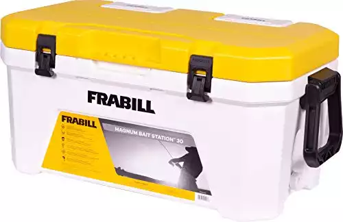 Frabill Magnum Bait Station 30 | 30 Quart Bait Cooler with Dual Aeration, White and Yellow