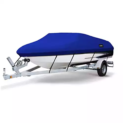MSC Heavy Duty 600D Marine Grade Polyester Canvas Trailerable Waterproof Boat Cover,Fits V-Hull,Tri-Hull, Runabout Boat Cover (Model D - Length:17'-19' Beam Width: up to 96", Pacific Bl...