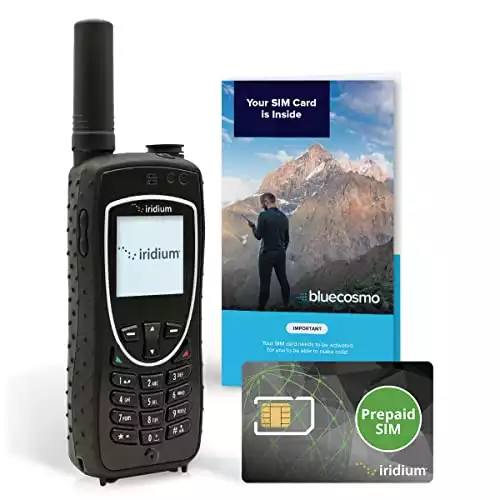 BlueCosmo Iridium Extreme Satellite Phone Bundle - Only Truly Global Satellite Phone - Voice, SMS Text Messaging, GPS Tracking, Emergency SOS - Prepaid SIM Card Included - Online Activation - 24/7