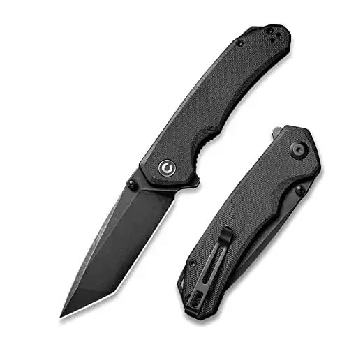 CIVIVI Brazen Folding Pocket Knife,3.5-Inch Tanto D2 Plain Blade,G-10 Outdoor Camping Hiking Knife with Thumb Studs and Flipper opener,Unique Tool Gift for EDC Men Women C2023C (Black)