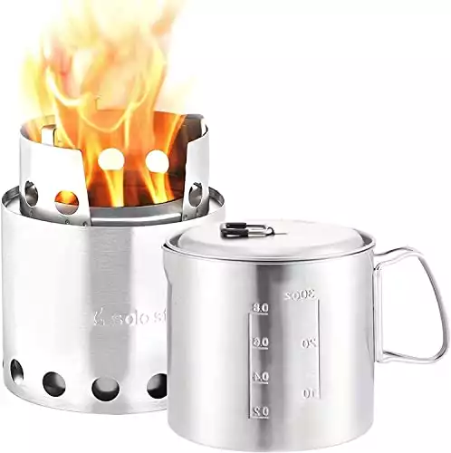 Solo Stove Lite & Pot 900 Set: Portable, Wood Burning Campstove + 900 ml Pot | Incl. Nylon Sack, For 1-2 People, 304 Stainless Steel, Compact (packed): 11,9 x 11,5 cm