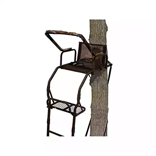 Big Game Treestands Warrior DXT Ladderstand,17 Foot Steel Outdoor Hunting Stand with Flip Back Footrest and Padded Seat, and Padded Shooting Rail