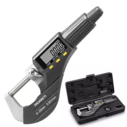REXBETI Digital Micrometer, Professional Inch/Metric Measuring Tools 0.00005"/0.001 mm Resolution Thickness Gauge, Protective Case with Extra Battery