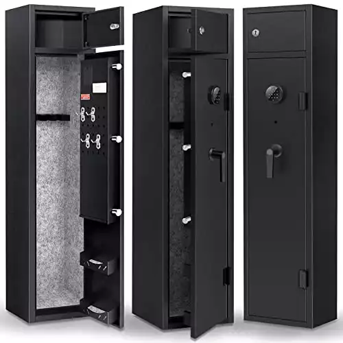 KAER Large Gun Safe for Rifles and Shotguns, ​Quick Access to 3-5 Gun Rifle Safes(with/without Scope),Guns Cabinet with Double Door Key/Fingerprint Password, Silent Alarm Mode