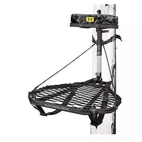 Hawk COMBAT Durable Compact Steel Tree Stand with 21 by 27 Inch Platform, Adjustable Seat and Full Body Safety Harness for Outdoor Hunting
