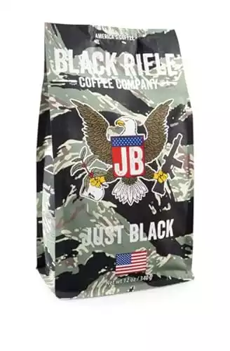 Black Rifle Coffee Just Black (Medium Roast) Ground 12 Ounce Bag, Medium Roast Ground Coffee, Featuring a Cocoa and Vanilla Aroma, Bold Tasting Notes, and a Smooth Buttery Finish, Helps Support Vetera...