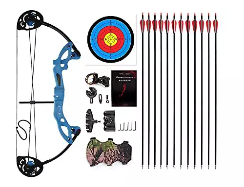 PANDARUS Compound Bow Archery for Youth and Beginner, Right Handed,19”-28” Draw Length,15-29 Lbs Draw Weight, 260 fps (Blue Right Handed)