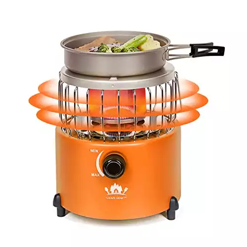Campy Gear Chubby 2 in 1 Portable Propane Heater & Stove, Outdoor Camping Gas Stove Camp Tent Heater for Ice Fishing Backpacking Hiking Hunting Survival Emergency (Orange , 9,000 BTU -Pro)