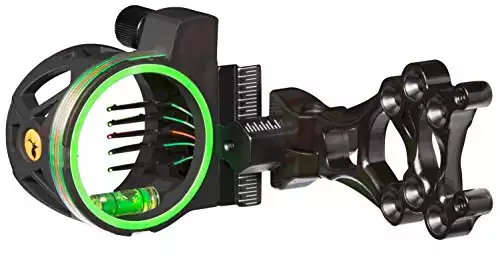 Trophy Ridge Volt 5 Pin Archery Bow Ambidextrous Sight - 5 Ultra-Bright Horizontal .019 Fiber Optic Pins, Bubble Level, Green Hood Accent for Quicker Sight Acquisition, Fiber Wrapped Pin Guard