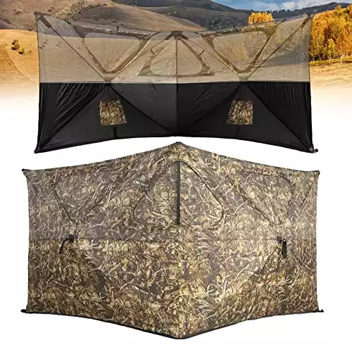Lenotos 2-Panel Pop Up Ground Blind, Easy-Setup Hunting Blind for Deer, Turkey, Duck - Dry Grass Camo(A-1006)