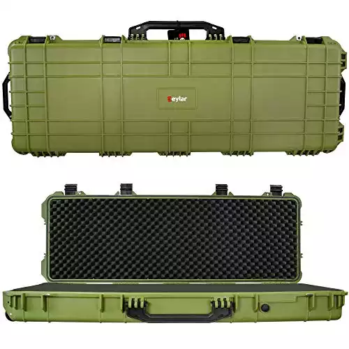 Eylar 44 inch Protective Roller Rifle Hard Case with Foam, Waterproof & Crushproof, Two Rifles Or Multiple Guns, Pressure Valve with Lockable Fittings OD Green