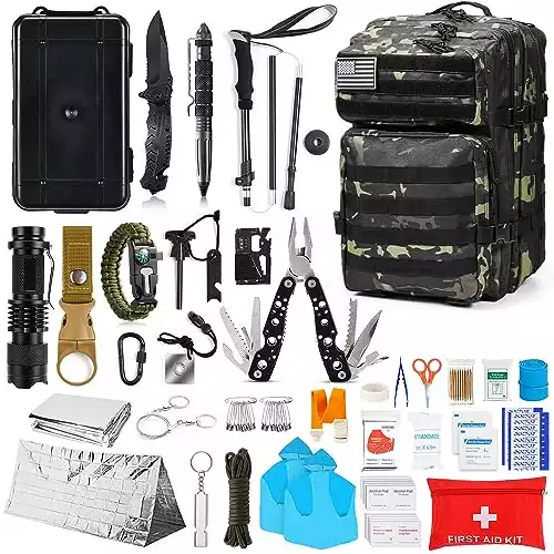 Survival kit and Large Hiking Backpack,Professional Gear with First Aid Kit for Men Camping Outdoor Adventure Accessoires