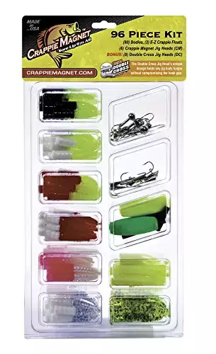 Crappie Magnet 96-Piece Kit - 80 Bodies, 2 E-Z Floats, 6 Crappie Magnet Jig Heads, 8 Double Cross Jig Heads, Freshwater Fishing Gear and Accessories