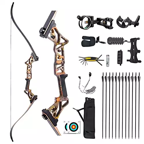 58“ Recurve Bow and Arrow Set for Adults and Beginner, Takedown Aluminum Alloy Recurve Bow for Outdoor Training Practice, Right Hand Straight Bow for Hunting and Shooting Competitions, 40lbs
