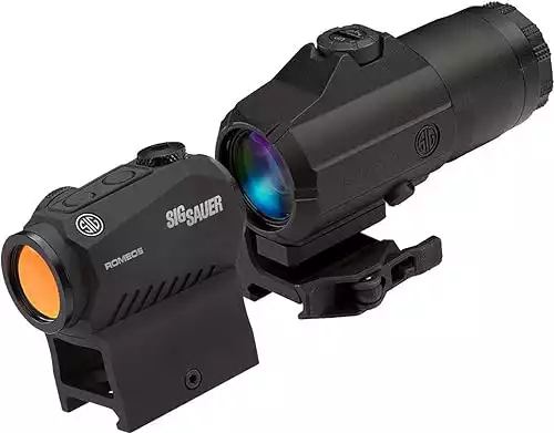SIG SAUER Compact Durable Waterproof Electro-Optics Gun Stock Accessories - Romeo5 2 MOA Red Dot Sight & Juliet3 Quick Release 3X Magnifier Combo